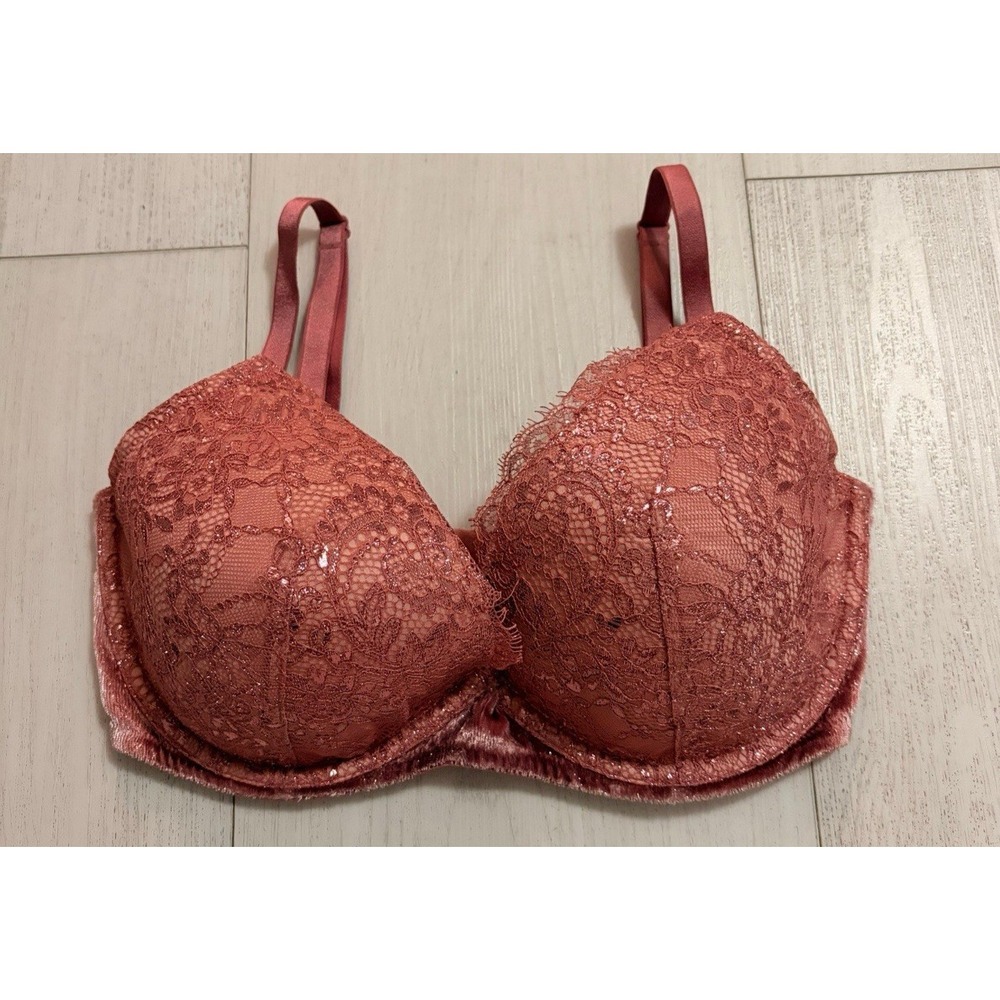 Victoria's‎ Secret Very Sexy Lightly Lined Plunge Bra 32DDD Pink Metallic Lace